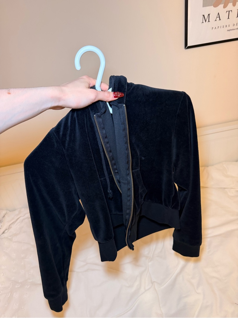 Y2K Black Velvet Zip-Up Hoodie Jacket - Women